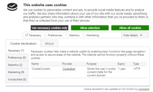 Cookiebot cookie Consent Popup Example